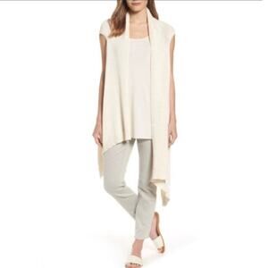 Eileen Fisher Organic Cotton Cream Open Wrap Vest Cardigan L/XL